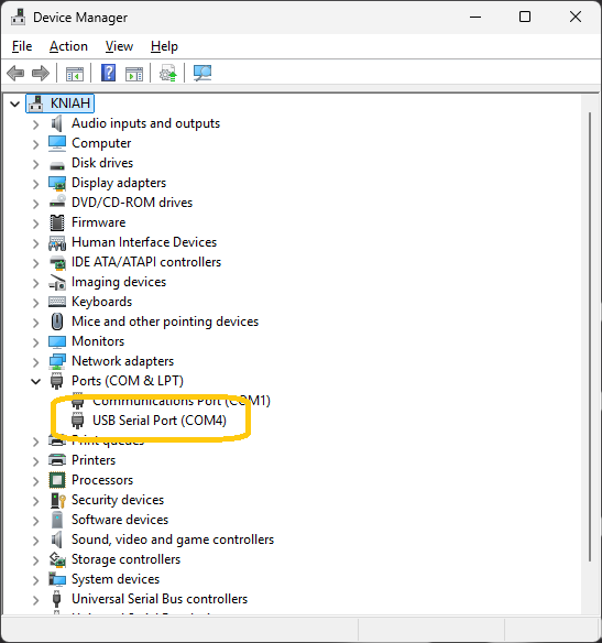 Device Manager COM port