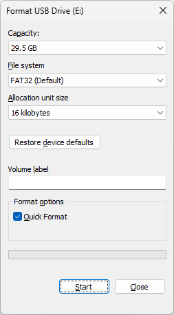 Format USB drive