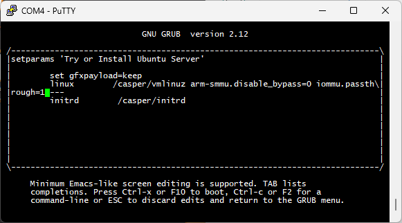 GRUB edited command line